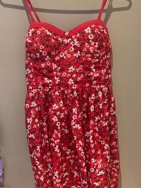Red Floral BOG collective Sundress with Sweetheart Neckline bustier structured